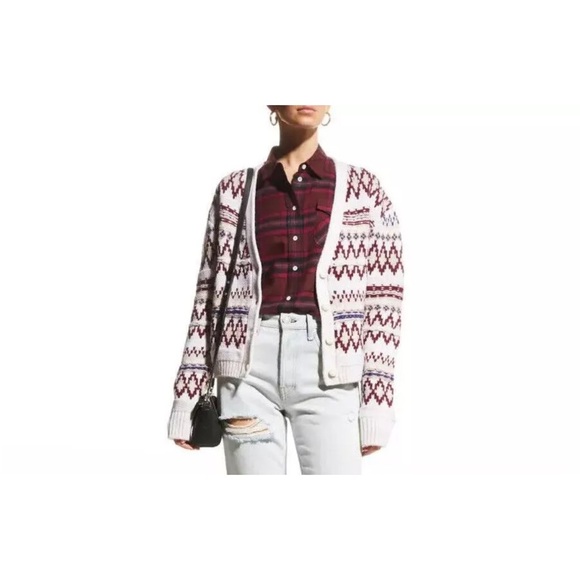 Rag & Bone sz S Willow Fair Isle Merino Wool Cardigan in Ivory Multi - Picture 3 of 16
